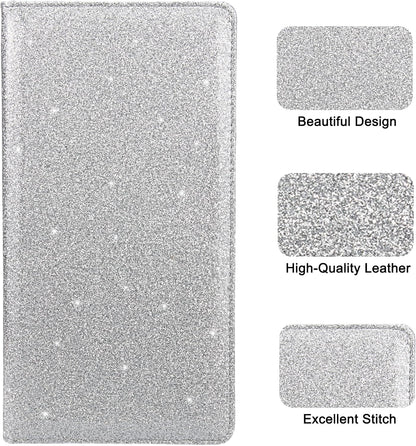 Car Registration and Insurance Holder, Premium Leather Insurance and Registration Holder,vehicle Glove Box Car Organizer, with Magnetic Shut for Cards, Driver License (Glitter Silver)