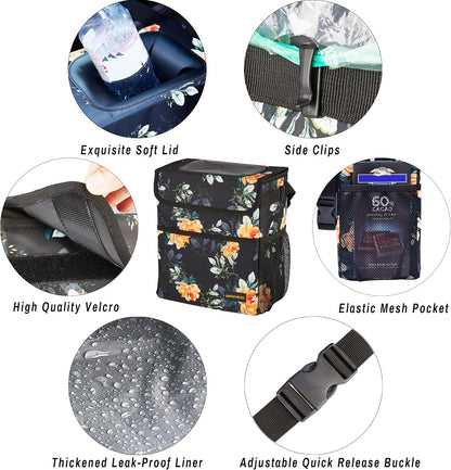SIBOFUEGO Cute Car Trash Can with Lid – Multipurpose Collapsible Trash Bin for Car, Leak-Proof Organizer, Waterproof Garbage Can with Storage Pockets & Adjustable Straps, 2 Gallons (Black Leopard)