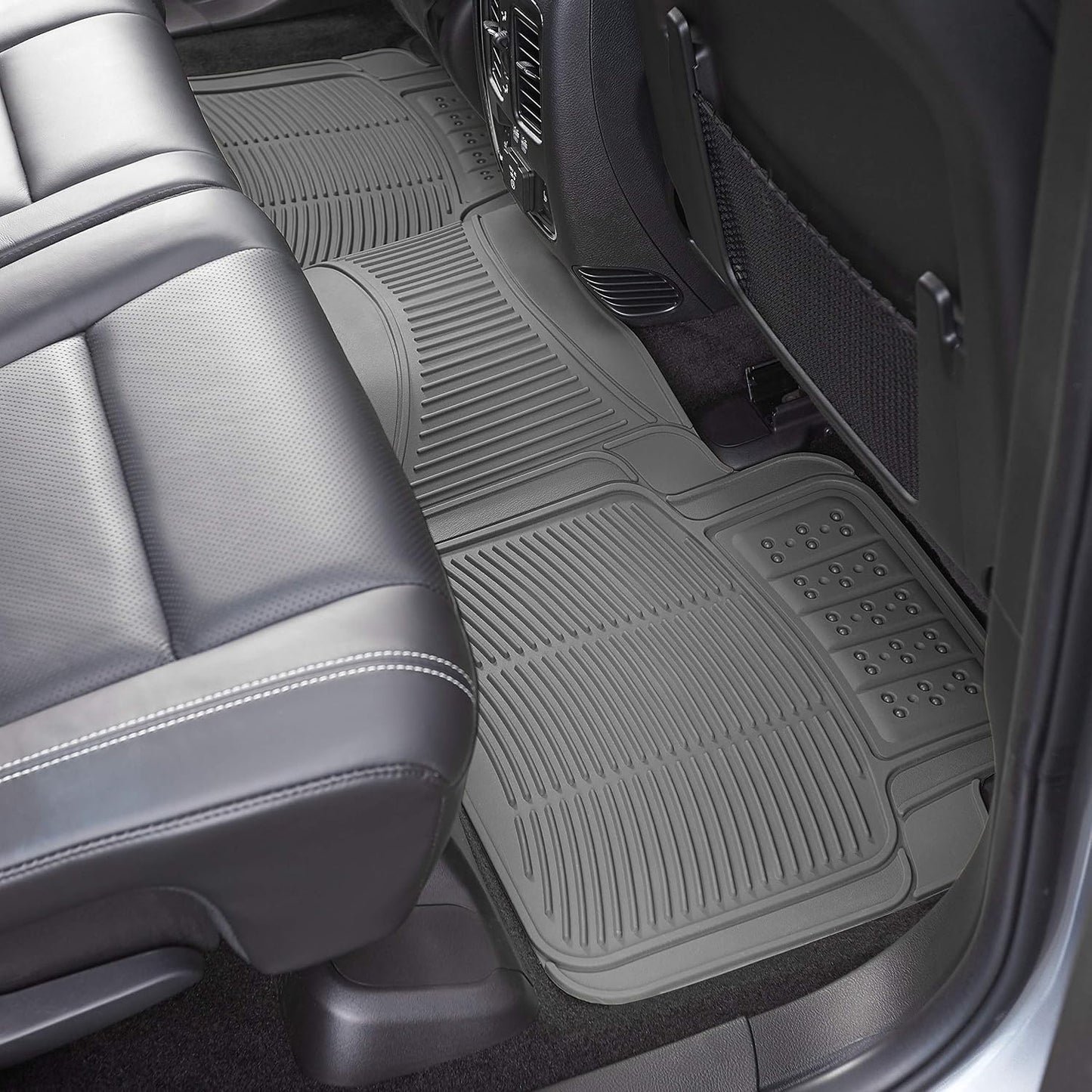 Amazon Basics Universal PVC Faux Rubber Car Floor Mats, Anti-Slip, All Weather Protection, Waterproof Flexible Trim to Fit for 95% Automotive SUV Sedans Trucks, Charcoal Pure Grey, Pack of 3