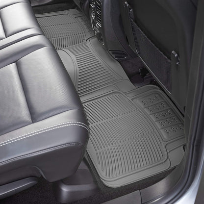 Amazon Basics Universal PVC Faux Rubber Car Floor Mats, Anti-Slip, All Weather Protection, Waterproof Flexible Trim to Fit for 95% Automotive SUV Sedans Trucks, Charcoal Pure Grey, Pack of 3