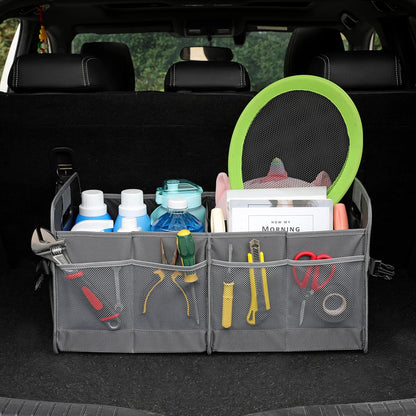 AOKJOY Car Trunk Organizer Car Storage Organizer Collapsible Multi Compartment Car Organizer Adjustable Straps for SUV(Beige)