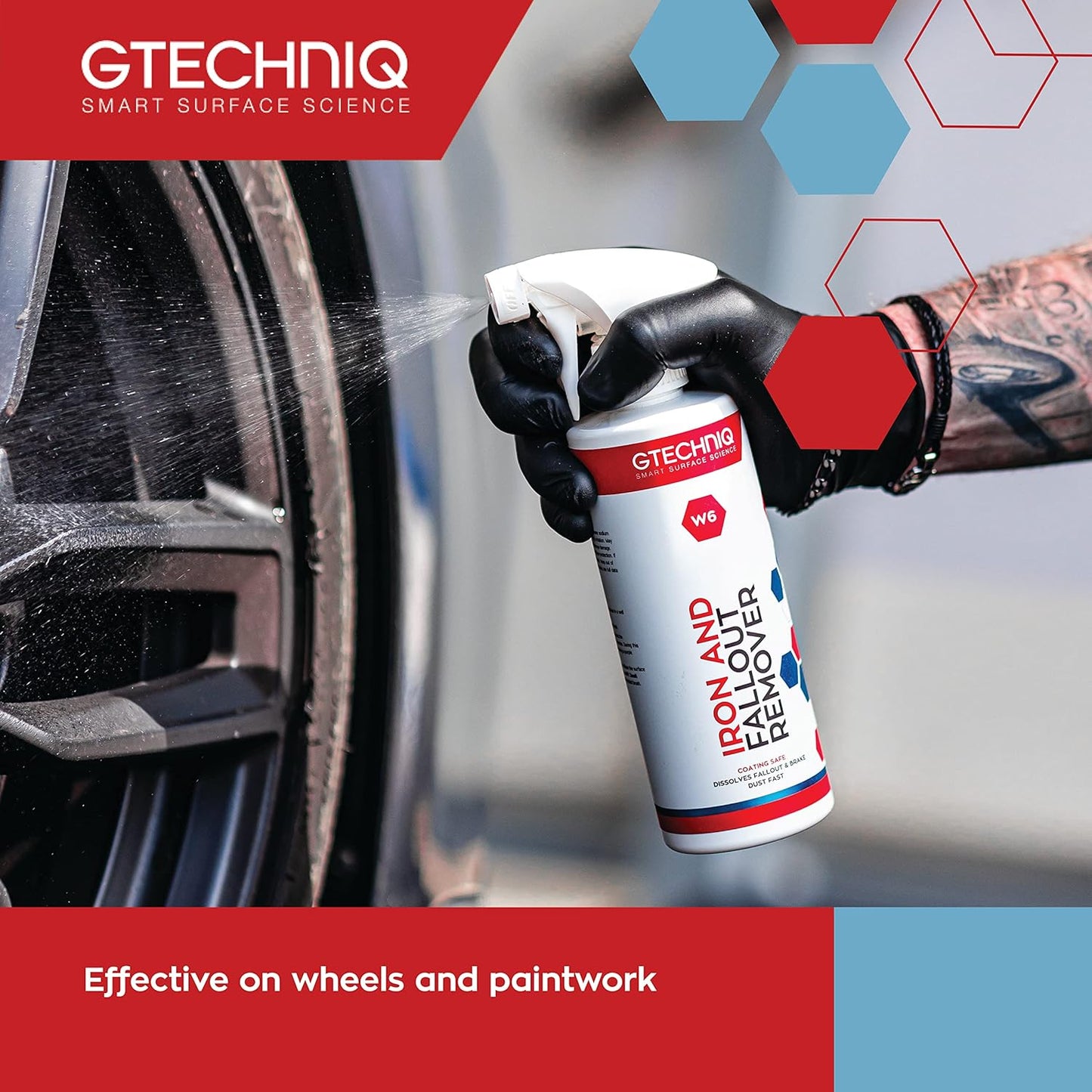 Gtechniq W6 Iron Removing Wheel & Paint Cleaner for Cars, Brake Dust Remover, Degreaser and Alloy Wheel Cleaner for Wheels, Rims and Paintwork, Safe on Coating - 500ml