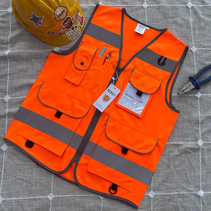 TCCFCCT Safety Vest for Men Women 9 Pockets High Visibility Vest for Safety, Reflective Work Vest with Reflective Strips, Meets ANSI/ISEA Standards, (Yellow, Large)