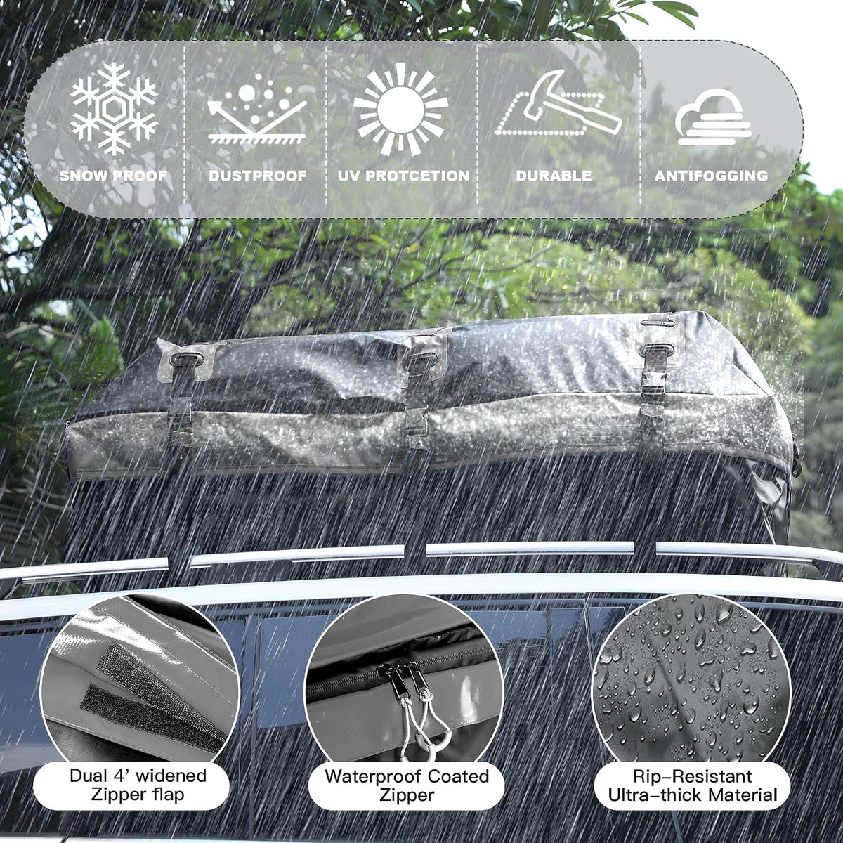 Rooftop Cargo Carrier, 21 Cubic Feet Soft-Shell Waterproof Car Roof Luggage Bag for All Vehicles SUV with/Without Rails, Includes 10 Reinforced Straps + 6 Door Hooks,Storage Bag,Anti-Slip Mat