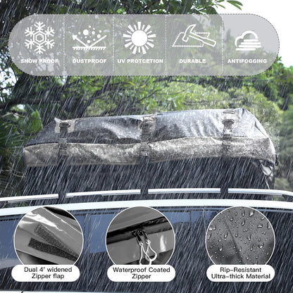 Rooftop Cargo Carrier, 21 Cubic Feet Soft-Shell Waterproof Car Roof Luggage Bag for All Vehicles SUV with/Without Rails, Includes 10 Reinforced Straps + 6 Door Hooks,Storage Bag,Anti-Slip Mat