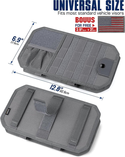 WYNEX Molle Car Sun Visor Organizer, Car Accessories with Zip Storage Pouch & Glasses Holder, Semi-Rigid Molle Panel with Patch for Tactical Gears, Fits Most Cars, Trucks, Pickups, Patrols
