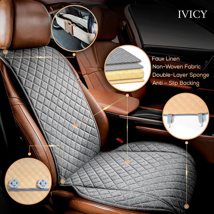 IVICY Faux Linen Front Car Seat Cover – Non-Slip Bucket Seat Protector for Most Cars, SUVs, Vans & Trucks – 1 Seat Cover, Machine Washable, Side-Airbag Friendly, Light Beige