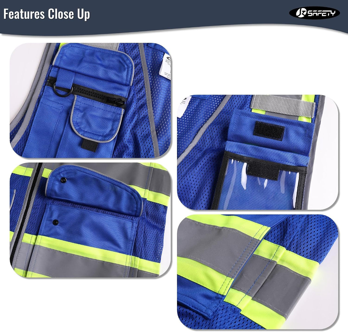 JKSafety 9 Pockets Class 2 High Visibility Zipper Front Safety Vest With Reflective Strips,Meets ANSI/ISEA Standard (Large, 150-Yellow) - Colors A