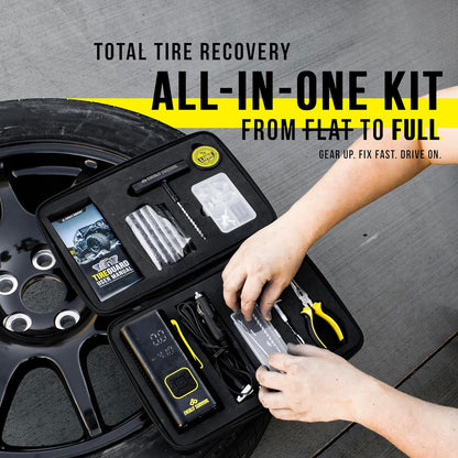 EVERLIT All-in-One Tire Repair Kit with Air Compressor – 150 PSI Portable Cordless Tire Inflator & Plug Kit – Flat Tire Emergency Roadside Kit for Car, SUV, Truck & Motorcycle Fast Repair & Inflation