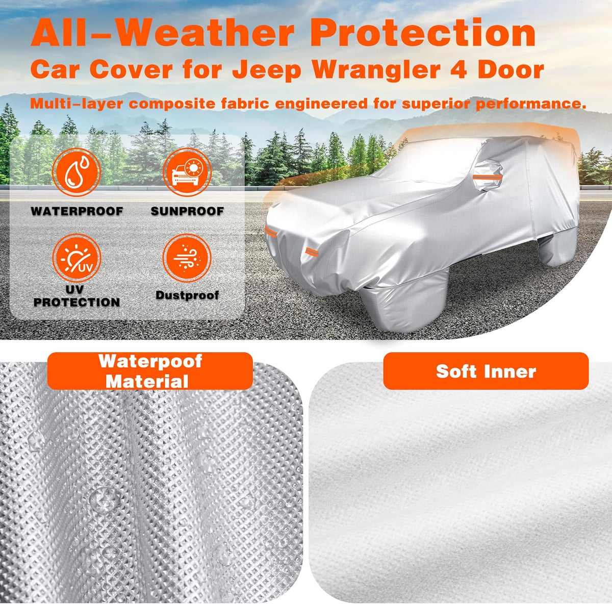 iCOVER Car Cover, Waterproof All Weather Car Covers for Honda Civic Toyota Corolla Chevy Cruze Kia Forte, Outdoor Full Exterior Cover with Detachable Tire Covers, Car Cover for Sedan, Fits up to 193"