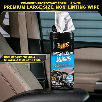 Meguiar’s New Car Scent Protectant Wipes, Car Wipes For Drivers & Detailers—Car Cleaning Wipes That Clean, Protect And Freshen; Car Interior Wipes For Cars, Trucks & Suvs - 30 Count