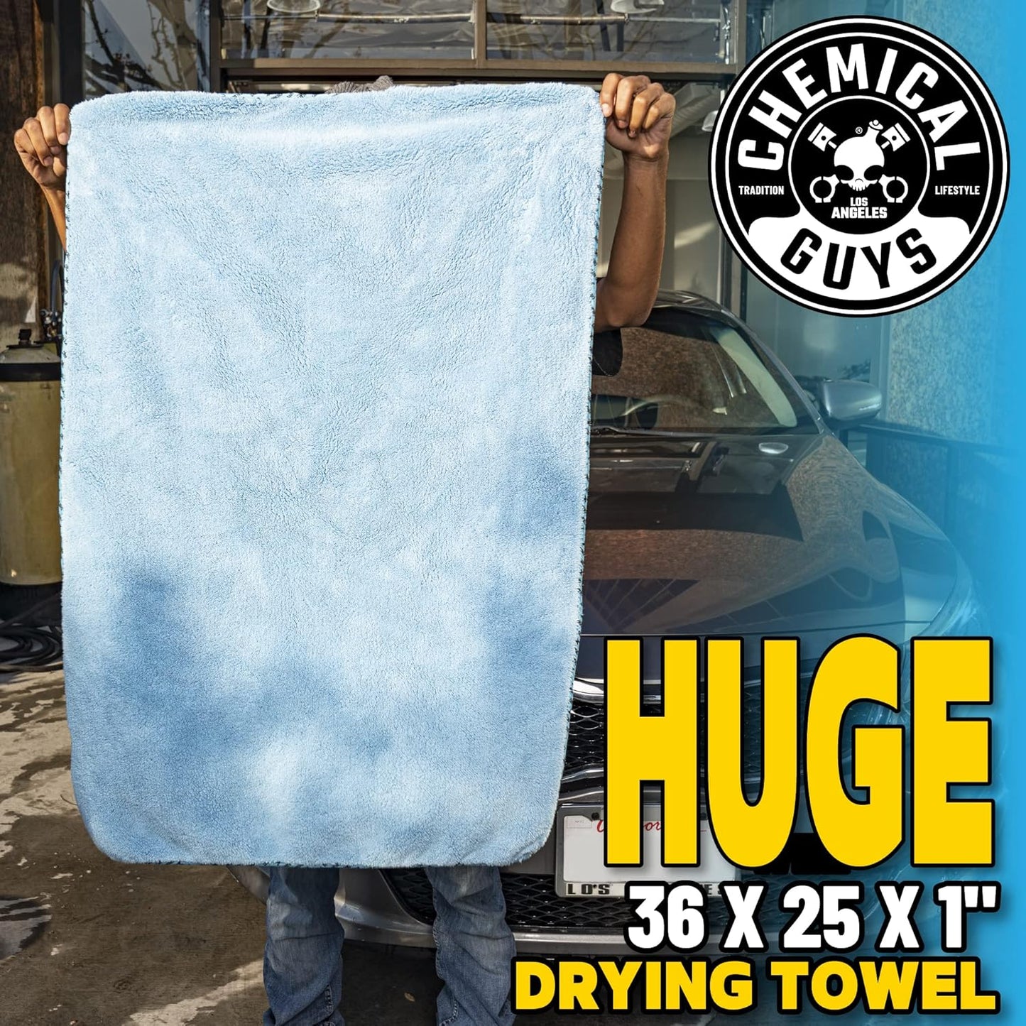 Chemical Guys Woolly Mammoth Large Microfiber Drying Towel - 36 x 25 Inch Gray, Ultra Plush Super Absorbent Car Drying Towel for Cars, Trucks, SUVs, Motorcycles, RVs, and Auto Detailing