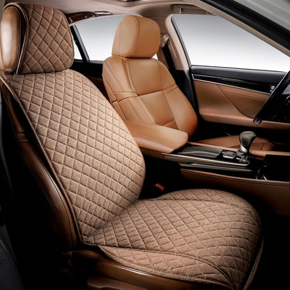IVICY Faux Linen Front Car Seat Cover – Non-Slip Bucket Seat Protector for Most Cars, SUVs, Vans & Trucks – 1 Seat Cover, Machine Washable, Side-Airbag Friendly, Light Beige