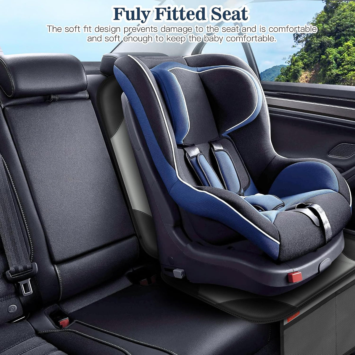 Sinvitron Car Seat Protector for Child Car Seat - Waterproof Non-Slip Leather Mat with 2 Mesh Pockets, Universal Seat Cover for Baby, Pets & Vehicles(2-Pack,Black)