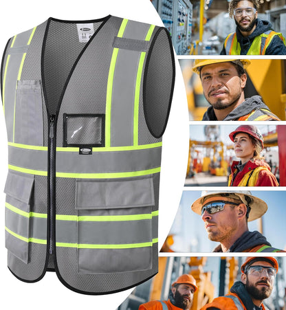 JKSafety Safety Vest for men women Hi Vis Reflective Vest with Pockets and Zipper High Visibility Meet ANSI Standard（BX320