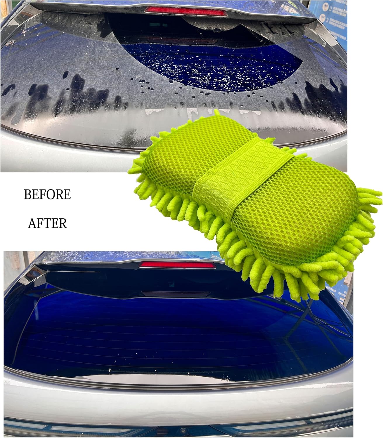 Microfiber Car Wash Sponge-Non-Scratch Wash Mitt-Two Sided Chenille Microfiber Washing Sponge-Mitt for Cars, Trucks, SUVs, Boats(2 Pack Green)