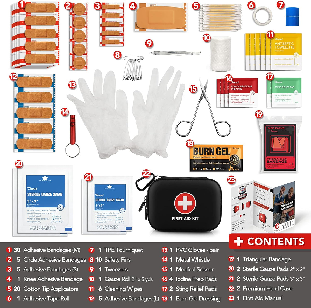 Mini First Aid Kit, 100 Pieces Water-Resistant Hard Shell Small Case - Perfect for Travel, Outdoor, Home, Office, Camping, Hiking, Car (Black)