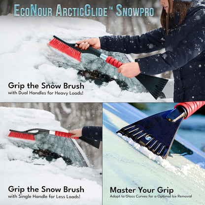 EcoNour 27" Car Snow Brush and Ice Scrapers for Car Windshield (2 Pack) | Scratch Free Bristle Head Snow Brush & Tough Window Snow Scraper with Aluminium Body | Snow Removal Winter Car Accessories