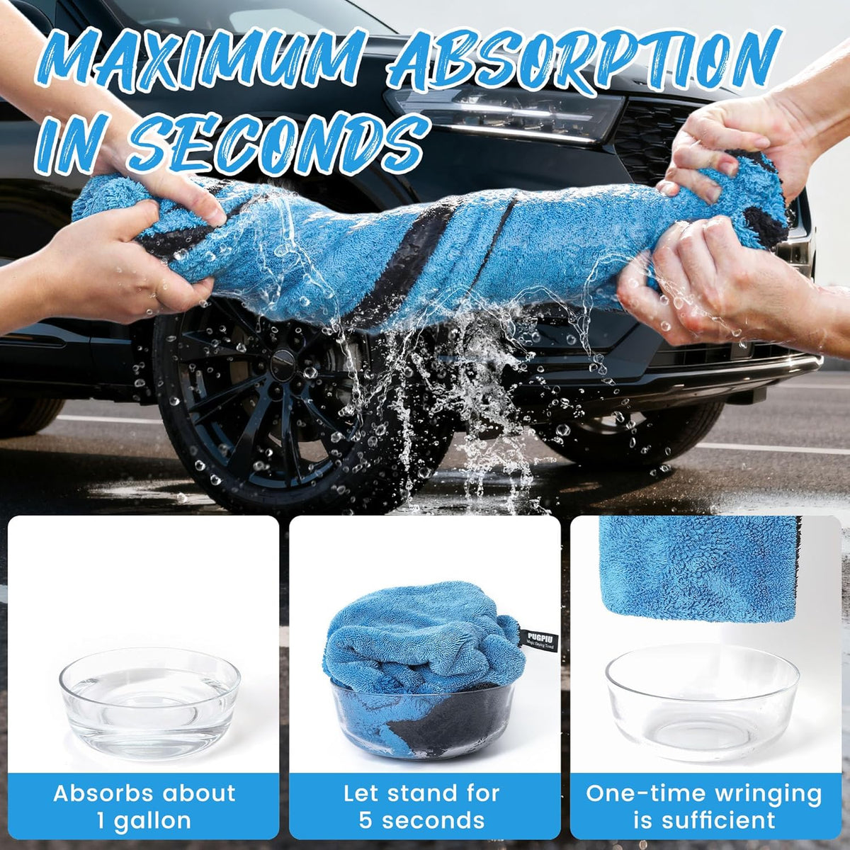 PUGPIU Microfiber Car Drying Towel Extra Large Super Absorbent 48"X24", 1400 GSM Flash Detail Car Wash Drying Towel Edgeless with Two Sided Soft Twisted-Loop, No Water Spots Streaks for Cars (Green)