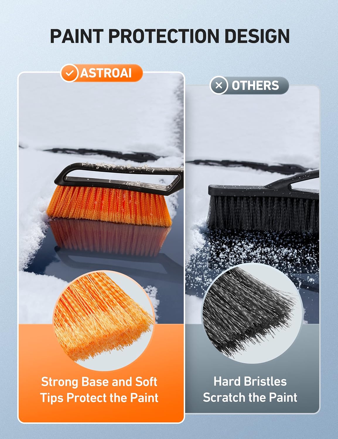 AstroAI 2 Pack 27" Snow Brush and Ice Scrapers for Car Windshield, Detachable Snow Scrapers with Ergonomic Foam Grip for Cars, Trucks, SUVs (Heavy Duty ABS, PVC Brush, Orange)