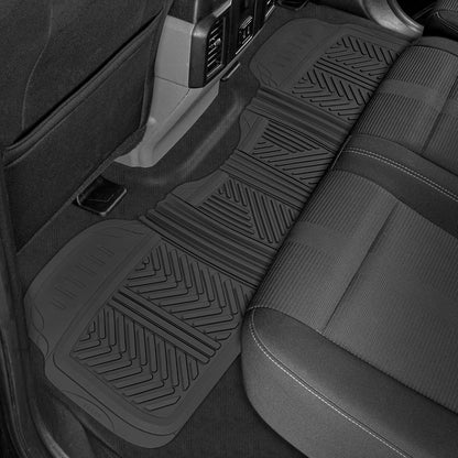 Motor Trend FlexTough Performance All Weather Rubber Car Mats with Cargo Liner - Full Set Front & Rear Floor Mats for Cars Truck SUV, Automotive Floor Mats (Black)