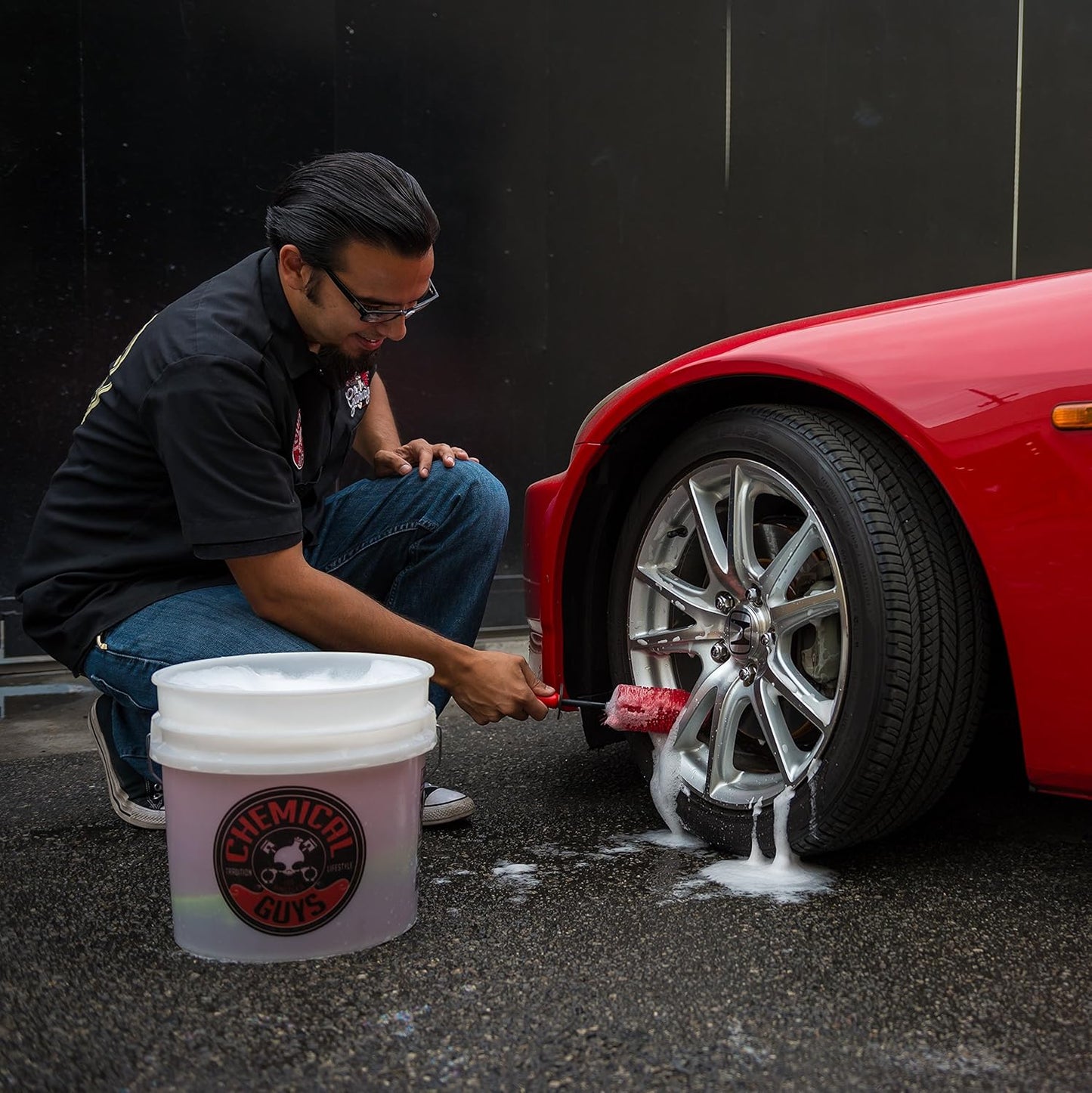 Chemical Guys Red Rocket Detailing Brush - Flexible Long-Reach Wheel and Rim Cleaning Tool for Cars, Trucks, SUVs, Motorcycles, and RVs - Safely Cleans Tight Spaces, Spokes, and Crevices