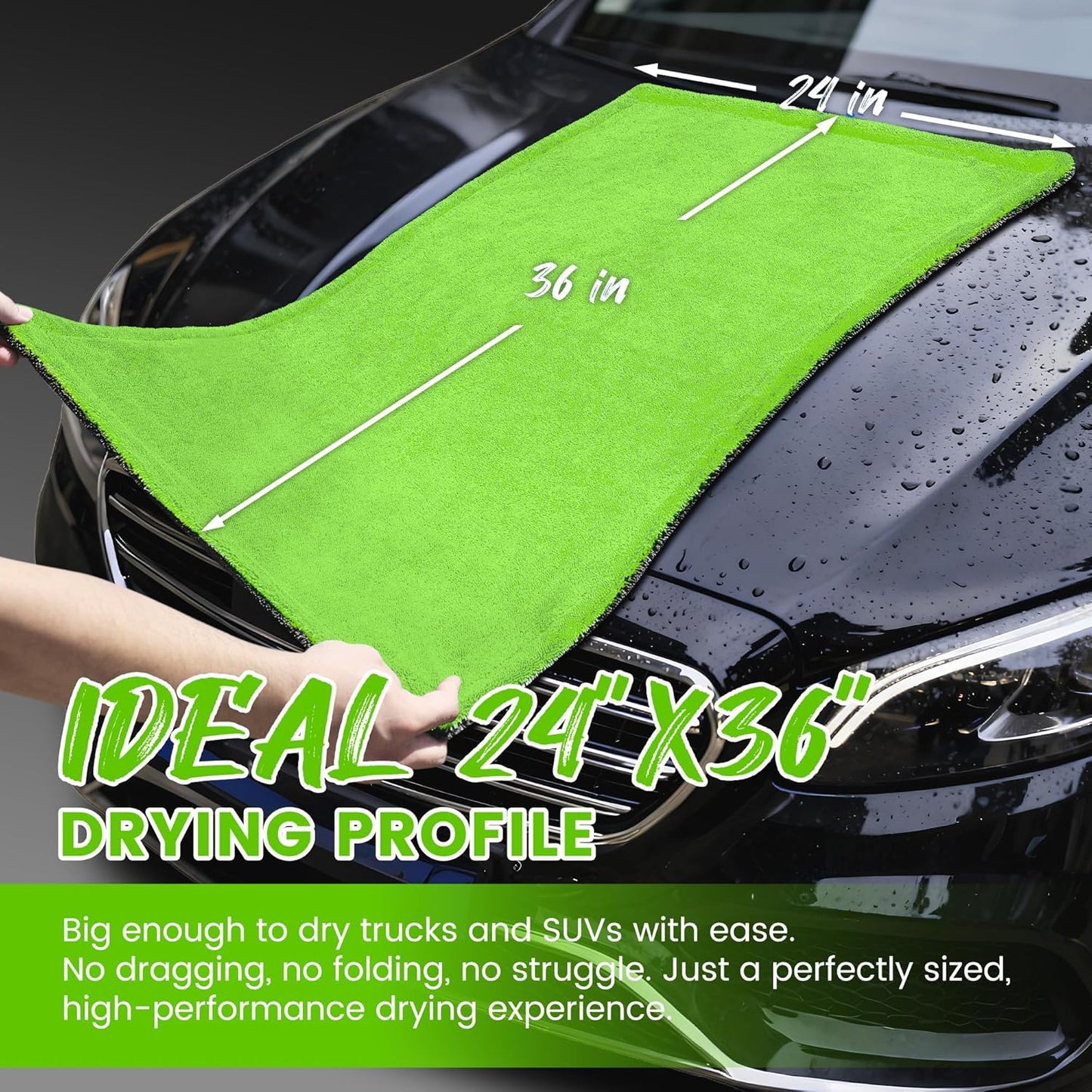 PUGPIU Microfiber Car Drying Towel Extra Large Super Absorbent 48"X24", 1400 GSM Flash Detail Car Wash Drying Towel Edgeless with Two Sided Soft Twisted-Loop, No Water Spots Streaks for Cars (Green)
