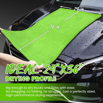 PUGPIU Microfiber Car Drying Towel Extra Large Super Absorbent 48"X24", 1400 GSM Flash Detail Car Wash Drying Towel Edgeless with Two Sided Soft Twisted-Loop, No Water Spots Streaks for Cars (Green)