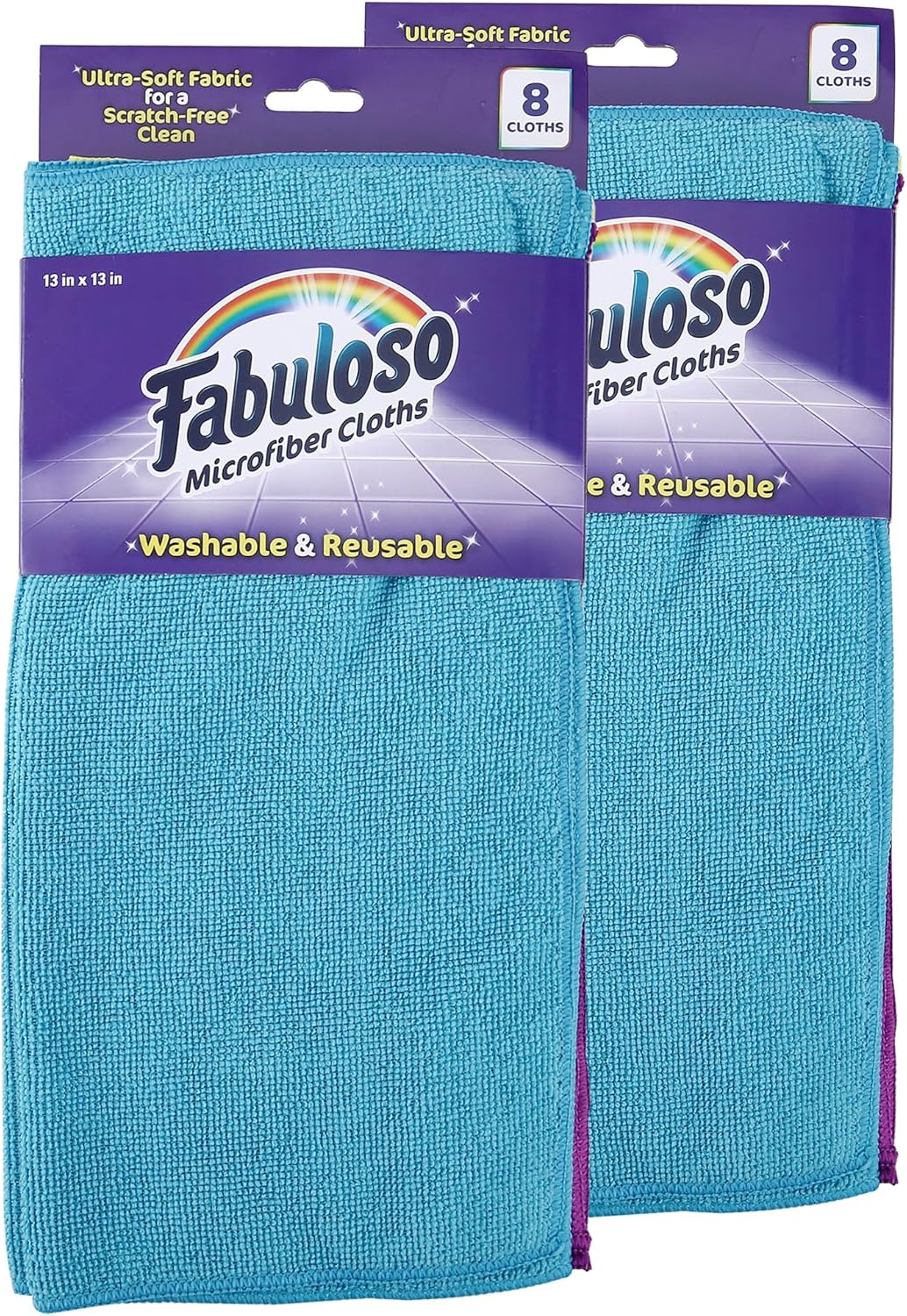 Fabuloso Microfiber Cleaning Cloths for Home & Car, Lint-Free Scratch-Free Rags for Glass, Kitchen & Wood, Reusable Machine Washable, Absorbent for Dusting & Wiping, Rainbow, 13 x 13 in, 8 Count