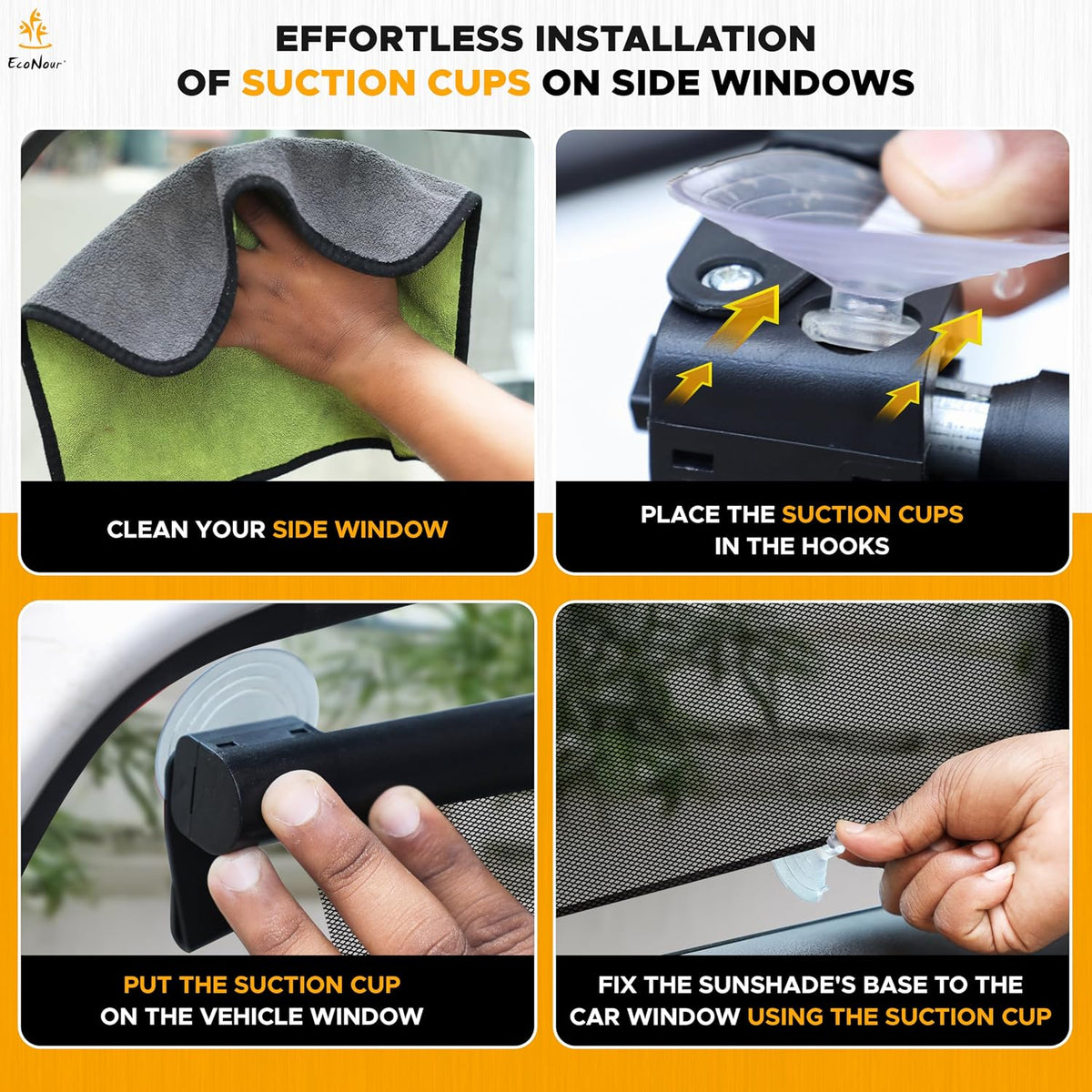 EcoNour Car Side Window Sun Shade (2 Pack) | Retractable Roller Sunshade for Kids | Baby Car Window Shades for UV and Sun Glare Protection | Baby Travel Accessories (15"x17")