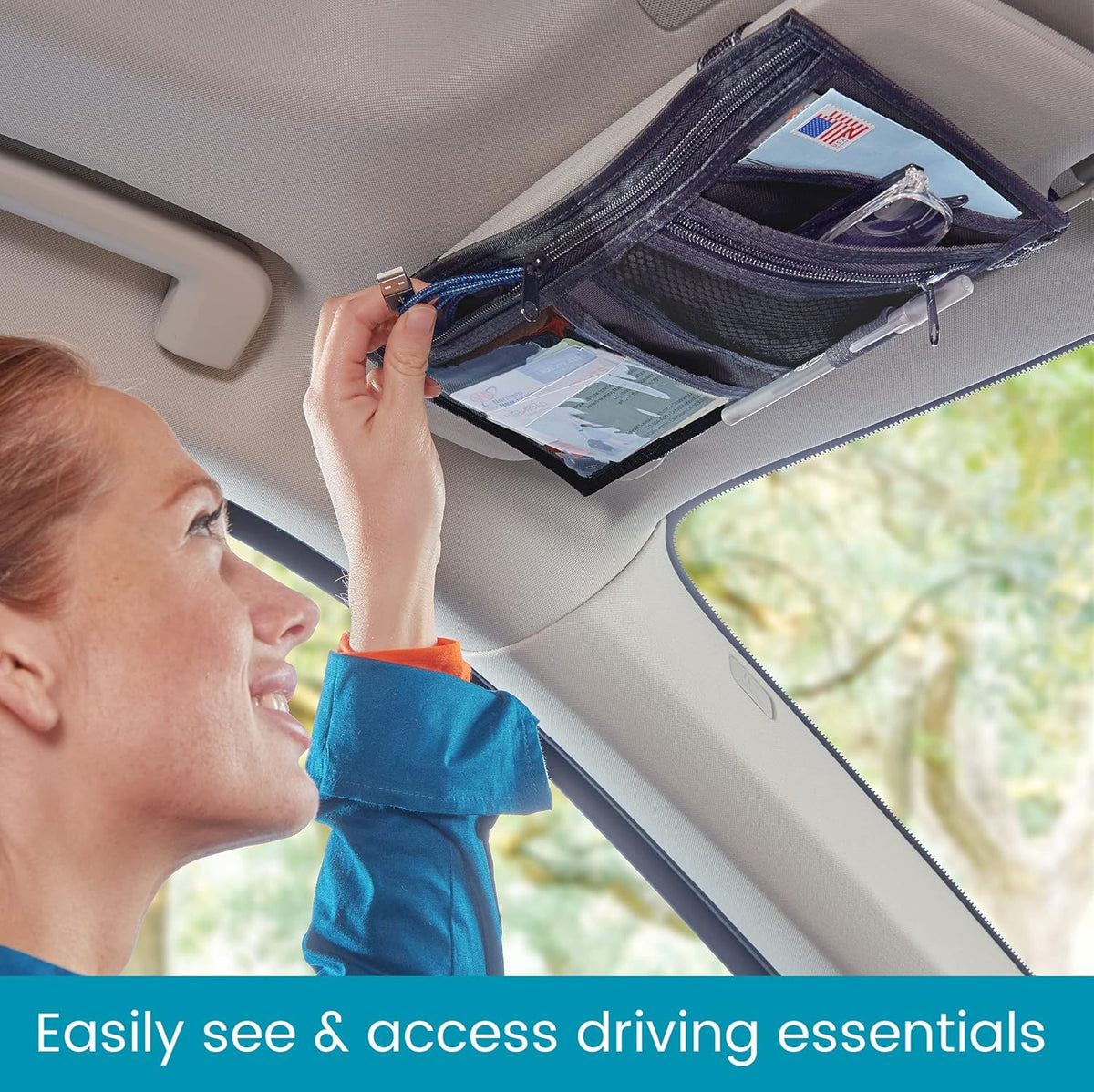 High Road Car Visor Organizer with Secure Zip Pockets, Sunglasses Holder and Clear Registration and Insurance Pocket - Heavy Duty Straps Fit Most Car, SUV and Truck Visors