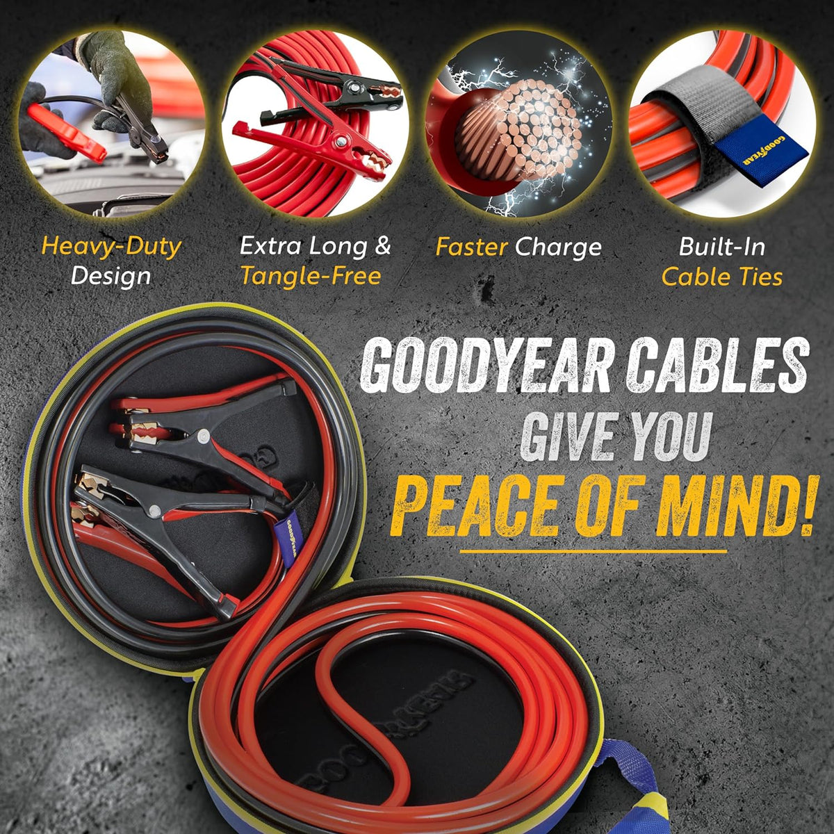 GOODYEAR Heavy Duty Jumper Cables for Car Battery - 4 Gauge Thick Wire, Extra Long 16 ft Booster Cables with Carrying Case for Cars, Trucks, SUVs, Emergency Roadside Kit Car Accessories