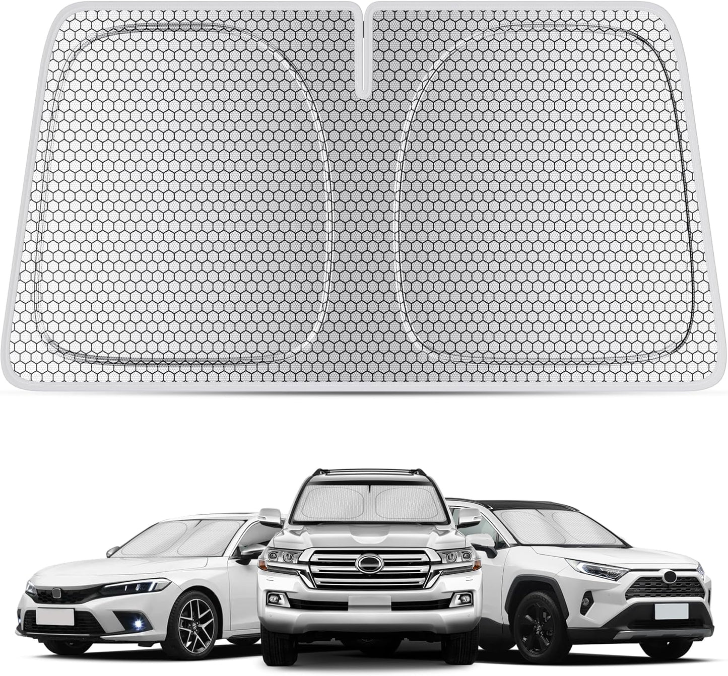 helloleiboo Graphene Car Windshield Sun Shade Car Sun Shade for Windshield with Heat Absorption Coating Foldable Design with UV Protection to Keep Your Car Interior Cooler Silver (X-Large-61 × 34 in)