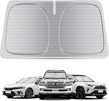 helloleiboo Graphene Car Windshield Sun Shade Car Sun Shade for Windshield with Heat Absorption Coating Foldable Design with UV Protection to Keep Your Car Interior Cooler Silver (X-Large-61 × 34 in)