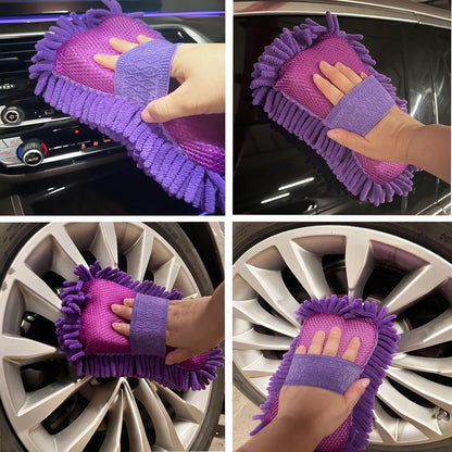 Microfiber Car Wash Sponge-Non-Scratch Wash Mitt-Two Sided Chenille Microfiber Washing Sponge-Mitt for Cars, Trucks, SUVs, Boats(2 Pack Green)