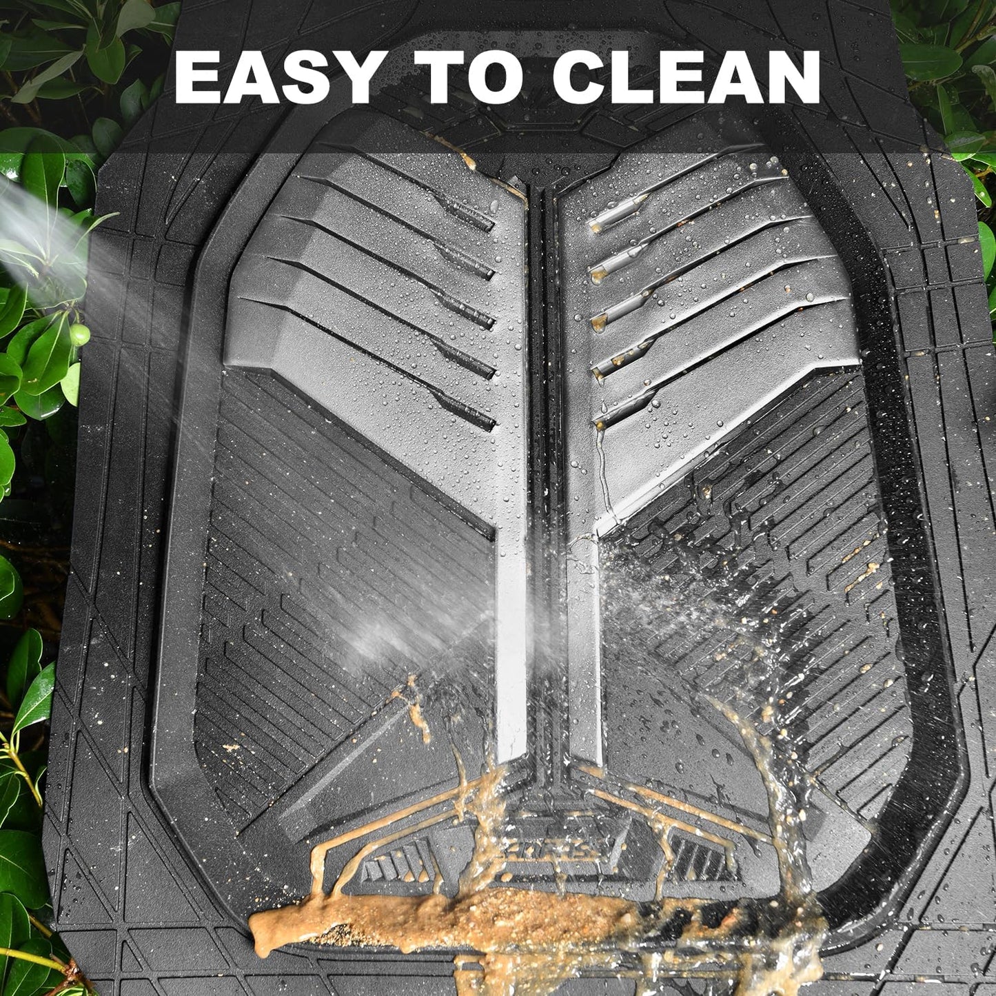 CAR PASS Heavy Duty Rubber Car Mats with Cargo Liner, Deep-Dish Car Floor Mats and Trunk Mat All Weather, Universal Trim-to-Fit for SUVs Trucks Sedans, Waterproof Anti-Slip, Trimmable V12 Black