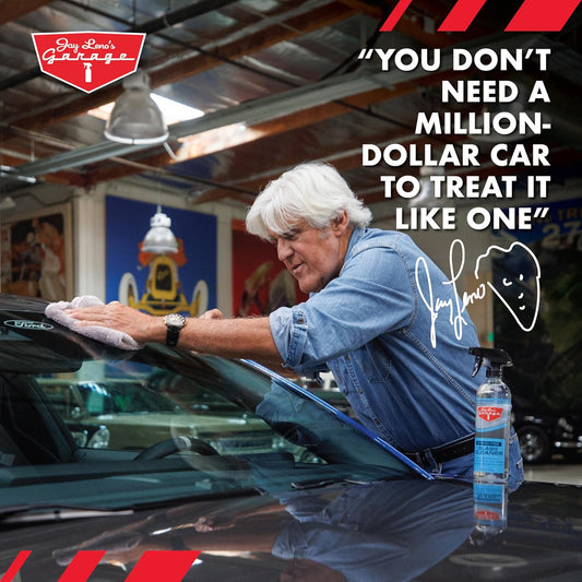 Jay Leno's Garage Glass Cleaner Spray – Streak-Free Auto Glass Cleaner for Cars, Automotive Window Cleaner for Car Windows, Windshields & Mirrors, Tint-Friendly Interior & Exterior Glass – 16 oz