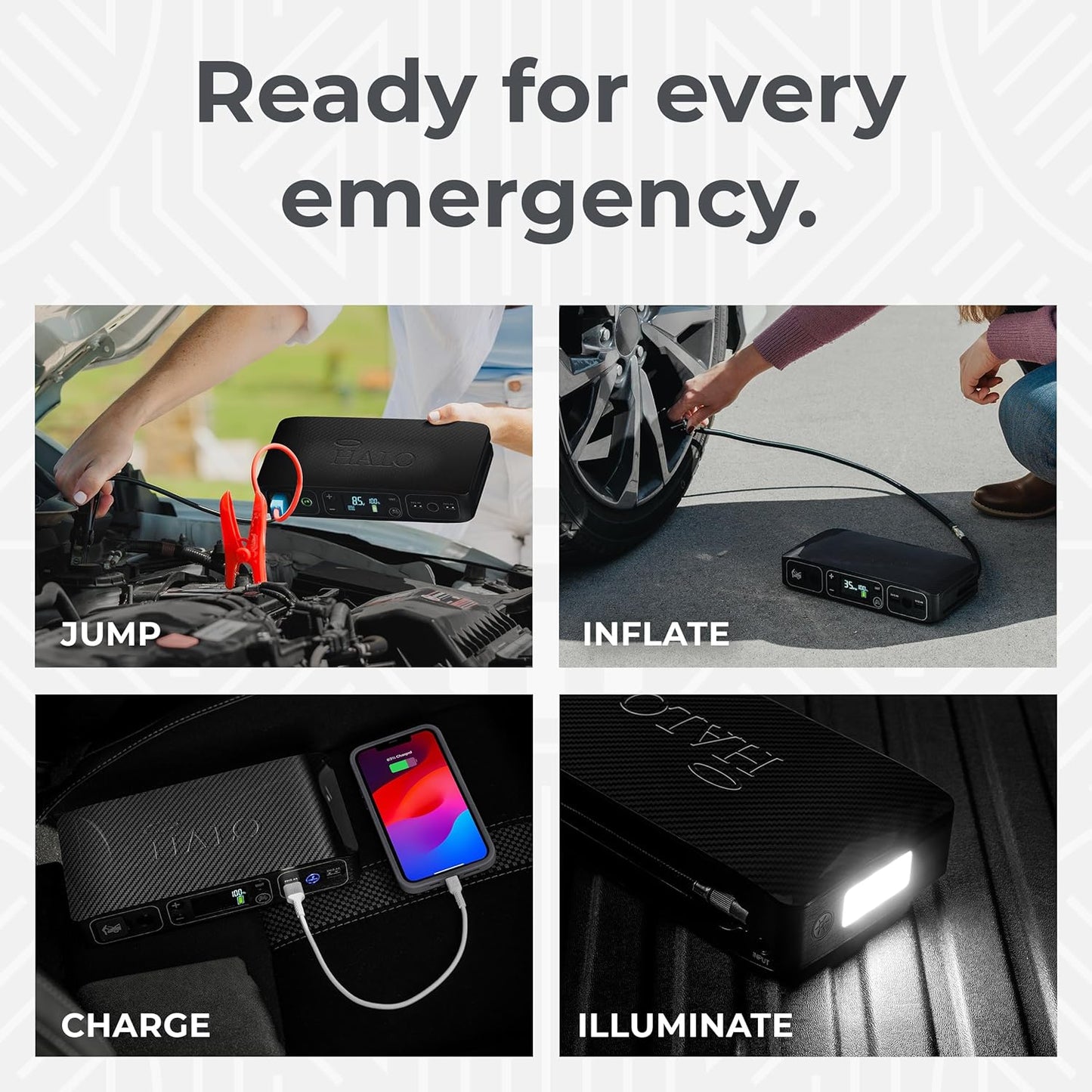HALO Bolt Air 58830 Portable Car Battery Jump Starter | 100 PSI Air Compressor, 58.8Wh USB Power Bank, Emergency Floodlight & Charger, Jump Cars SUVs & Trucks, Inflate Tires, TSA Approved — Rose Gold