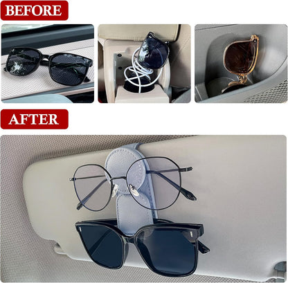 KIWEN Sunglasses Holder for Car Visor, Magnetic Leather Sunglass Eyeglass Hanger Clip for Car Sun Visor Accessories (1, Black)