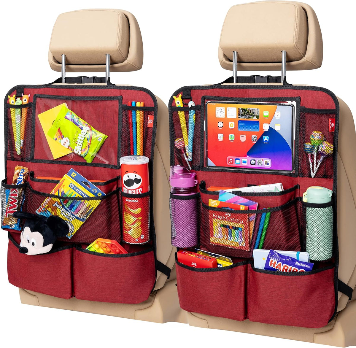 Helteko Backseat Car Organizer, Kick Mats Back Seat Protector with Touch Screen Tablet Holder, Organizer for Kids, Travel Accessories, Mat 9 Storage Pockets 2 Pack