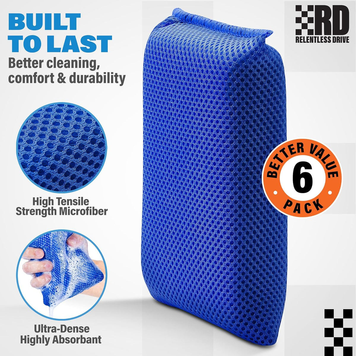Bug Sponge for Car Washing (6 Pack) — Bug and Tar Remover for Cars - Ultra Soft Mesh Car Wash Sponge Non-Scratch