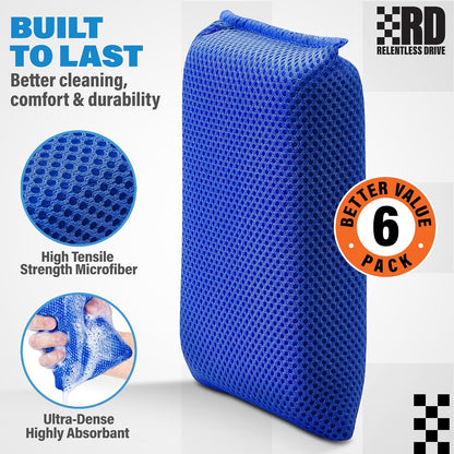 Bug Sponge for Car Washing (6 Pack) — Bug and Tar Remover for Cars - Ultra Soft Mesh Car Wash Sponge Non-Scratch