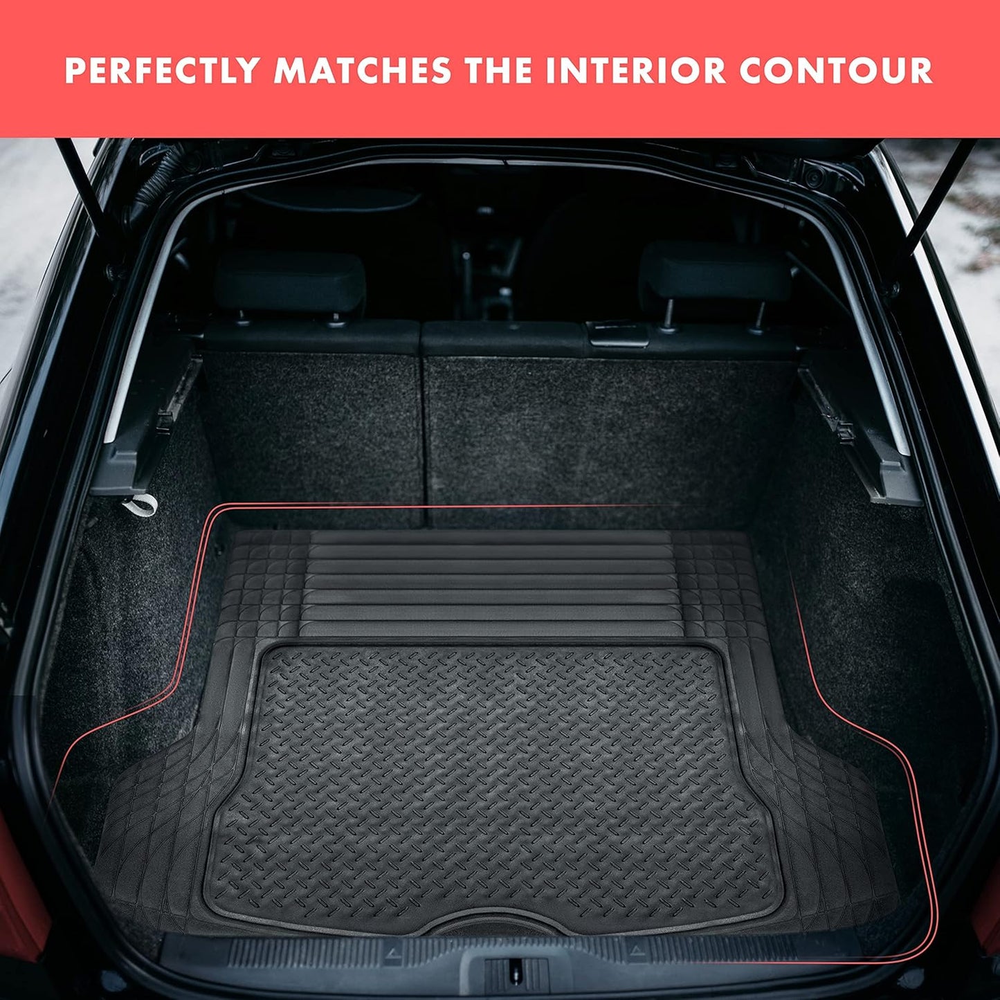 VaygWay Heavy Duty Cargo Liner Trunk Floor Mat – All Weather Trunk Protection Floor Mat - Black Rubber Trimmable Durable Cargo Auto Mat – Universal Fit Car SUV Truck Auto