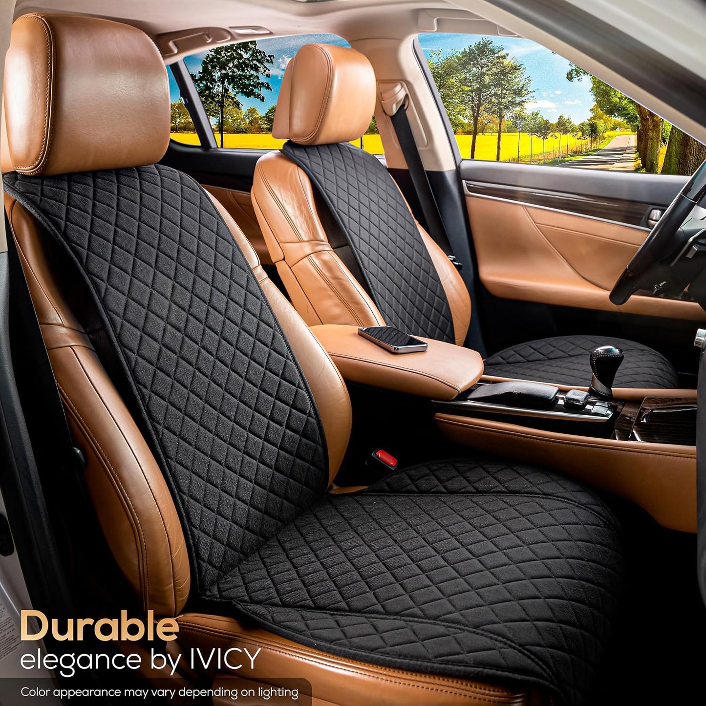 IVICY Faux Linen Front Car Seat Cover – Non-Slip Bucket Seat Protector for Most Cars, SUVs, Vans & Trucks – 1 Seat Cover, Machine Washable, Side-Airbag Friendly, Light Beige