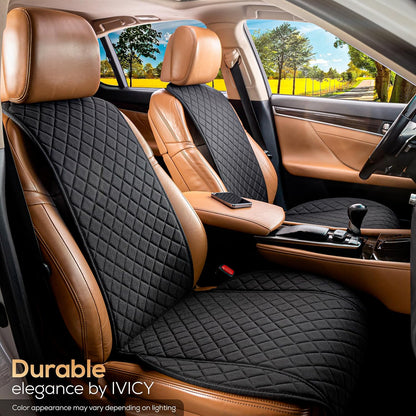 IVICY Faux Linen Front Car Seat Cover – Non-Slip Bucket Seat Protector for Most Cars, SUVs, Vans & Trucks – 1 Seat Cover, Machine Washable, Side-Airbag Friendly, Light Beige
