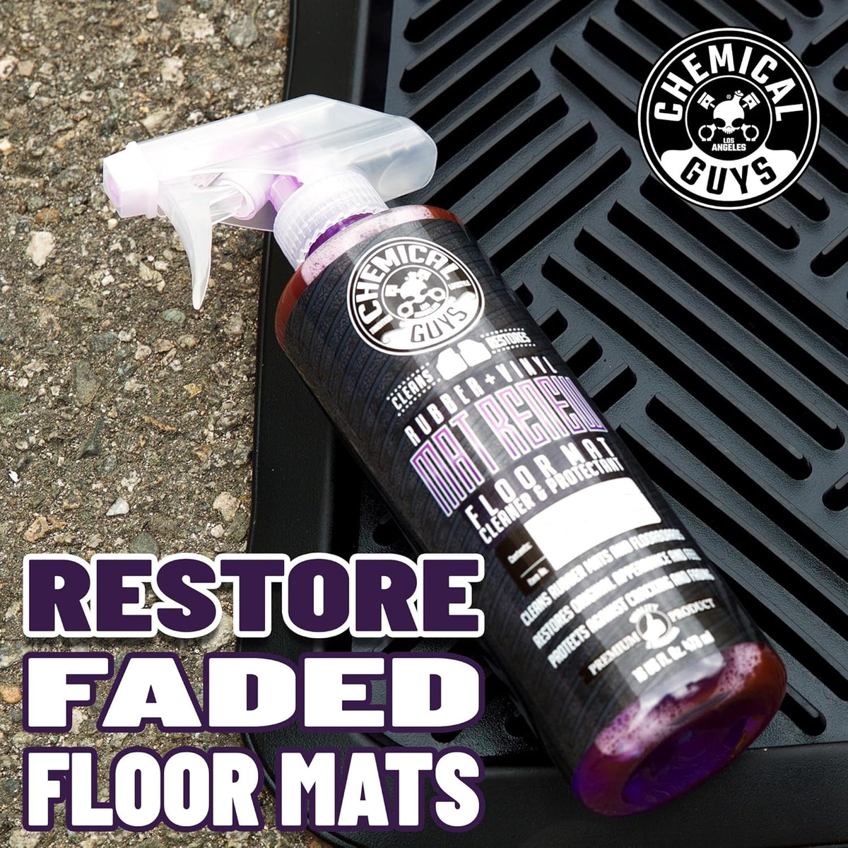 Chemical Guys Mat Renew Rubber and Vinyl Car Floor Mat Cleaner & Protectant - Cleans & Restores Rubber Liners, Running Boards, Safe for Cars, Trucks, SUVs, and More - 16 oz