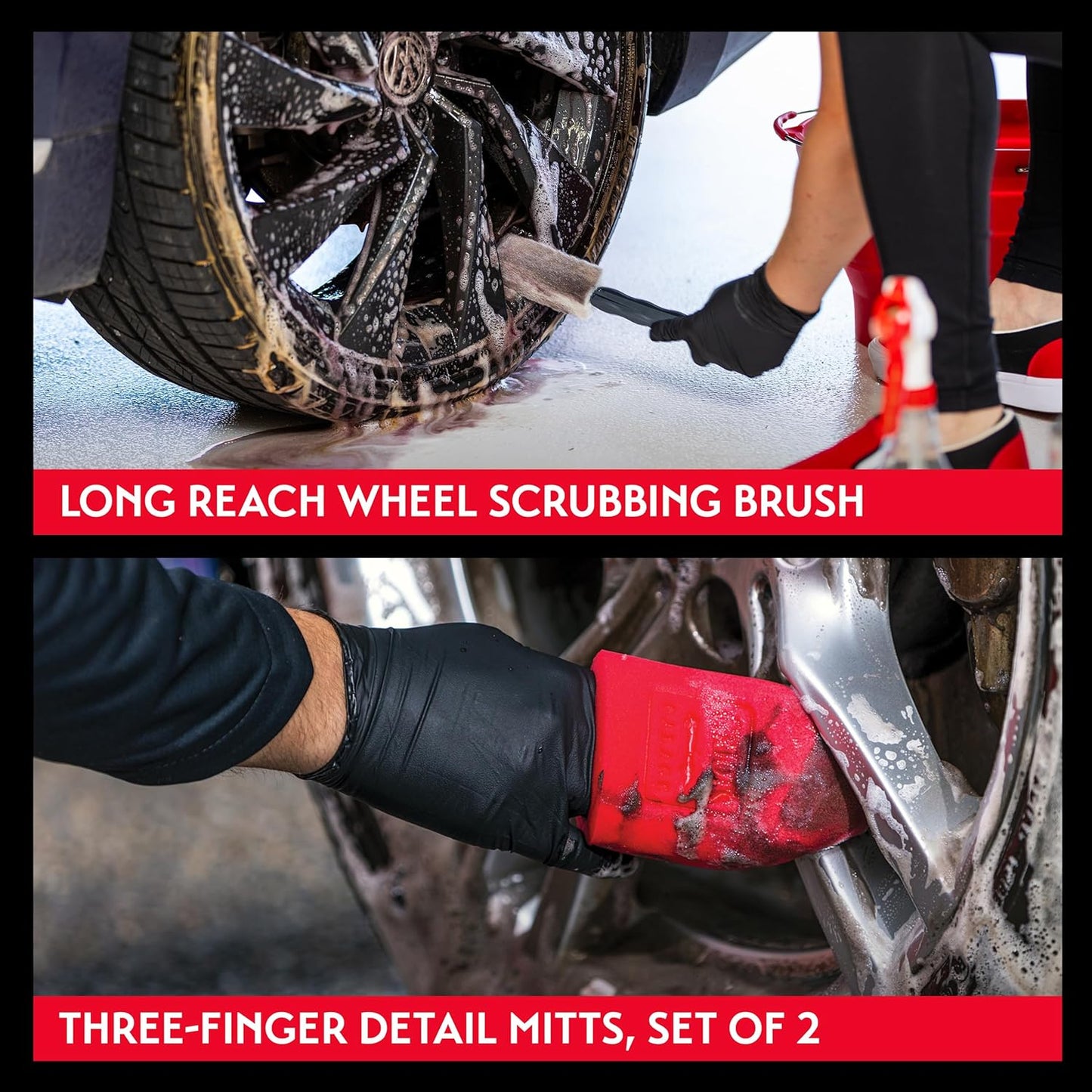 Griot's Garage Wheel Cleaning Kit, Includes Wheel Cleaner, Long-Reach Scrubbing Wheel Brush, and Two Mitts, 11224
