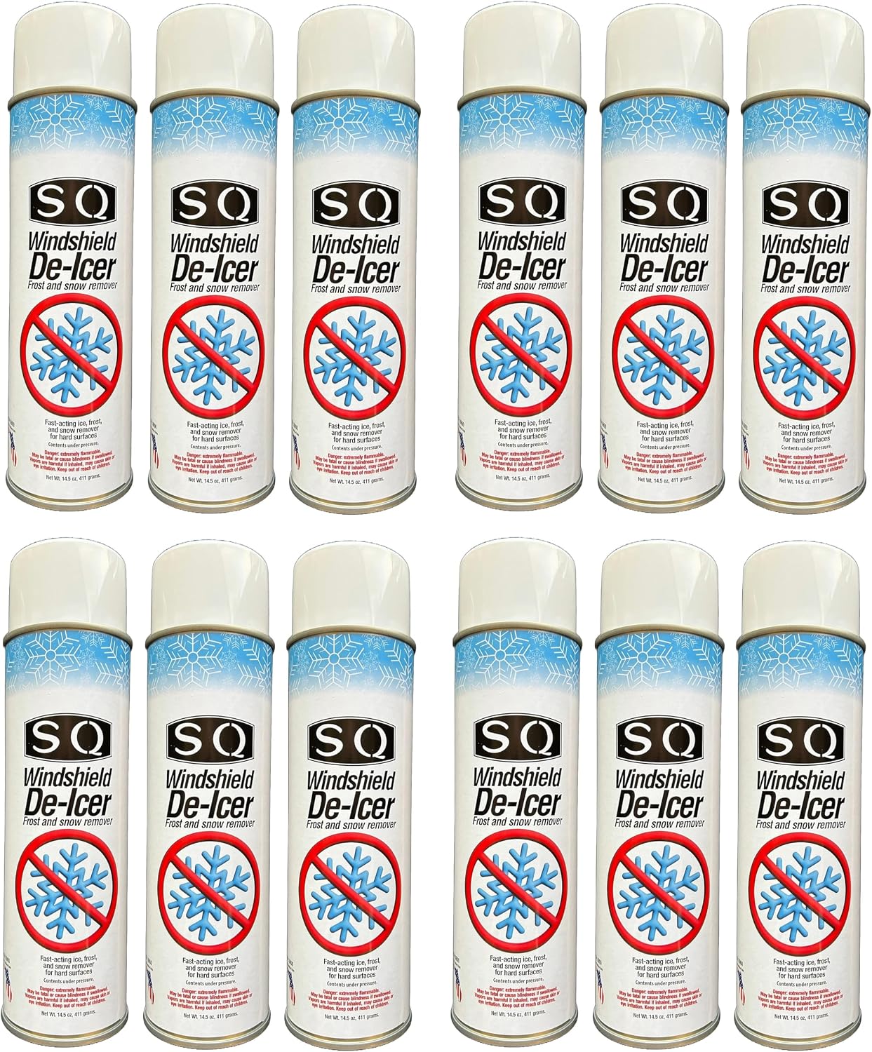 SQ Windshield De Icer Frost and Snow Remover, 14.5 oz per can (12)