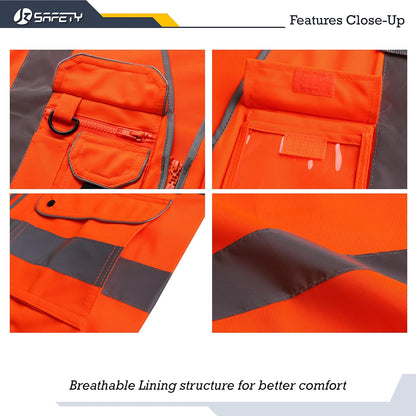 JKSafety 9 Pockets Class 2 High Visibility Zipper Front Safety Vest With Reflective Strips,Meets ANSI/ISEA Standard (Large, 150-Yellow) - Colors A