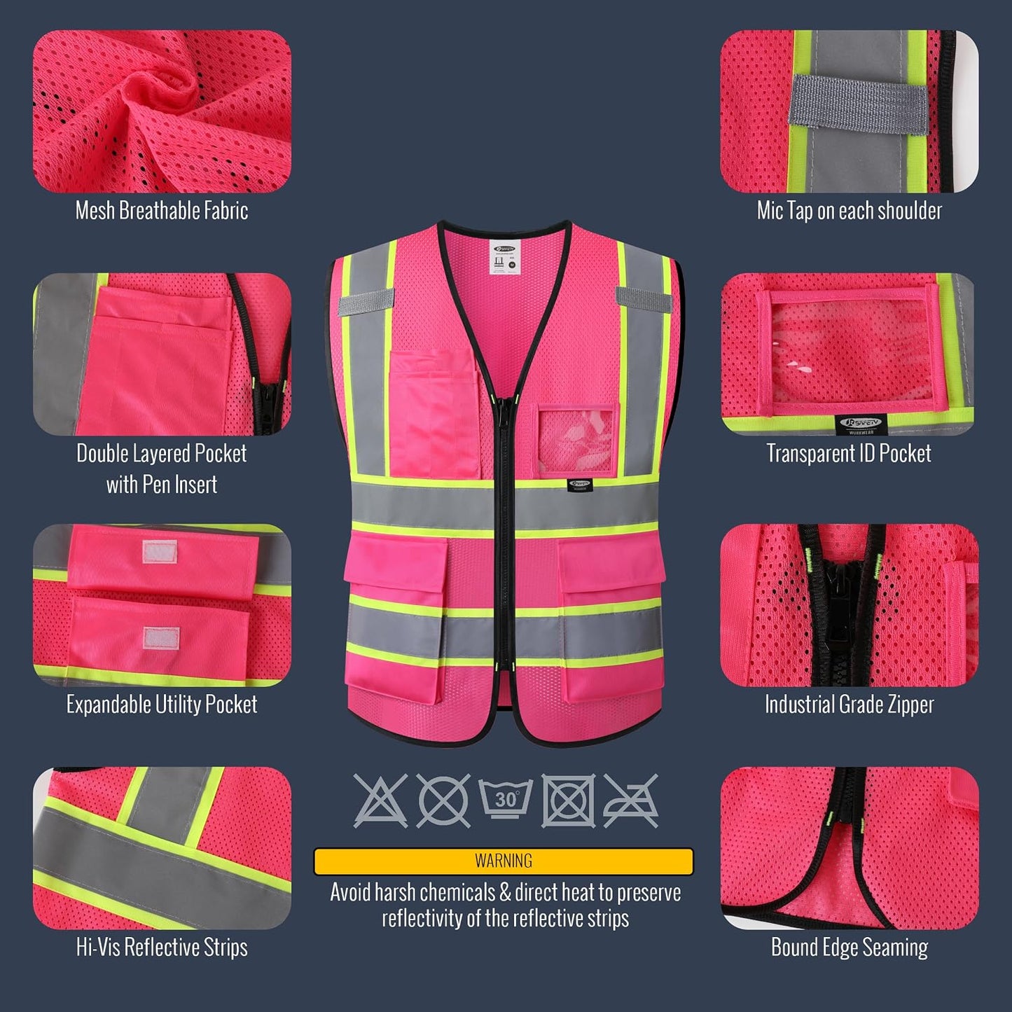JKSafety Safety Vest for men women Hi Vis Reflective Vest with Pockets and Zipper High Visibility Meet ANSI Standard（BX320